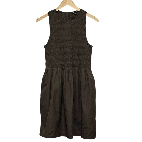 MADEWELL The Melody Smocked Mini Dress Sleeveless Roasted Chicory Size Medium - Picture 5 of 8